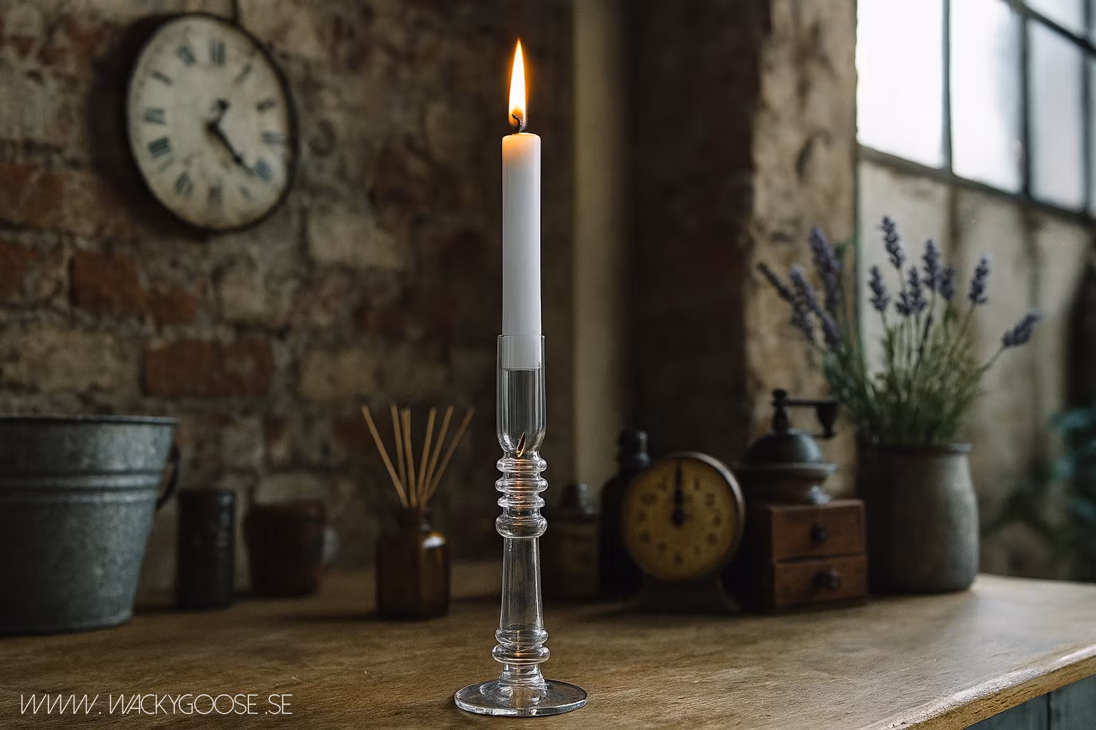 Munblåst ljusstake i glas, Klar, 24cm