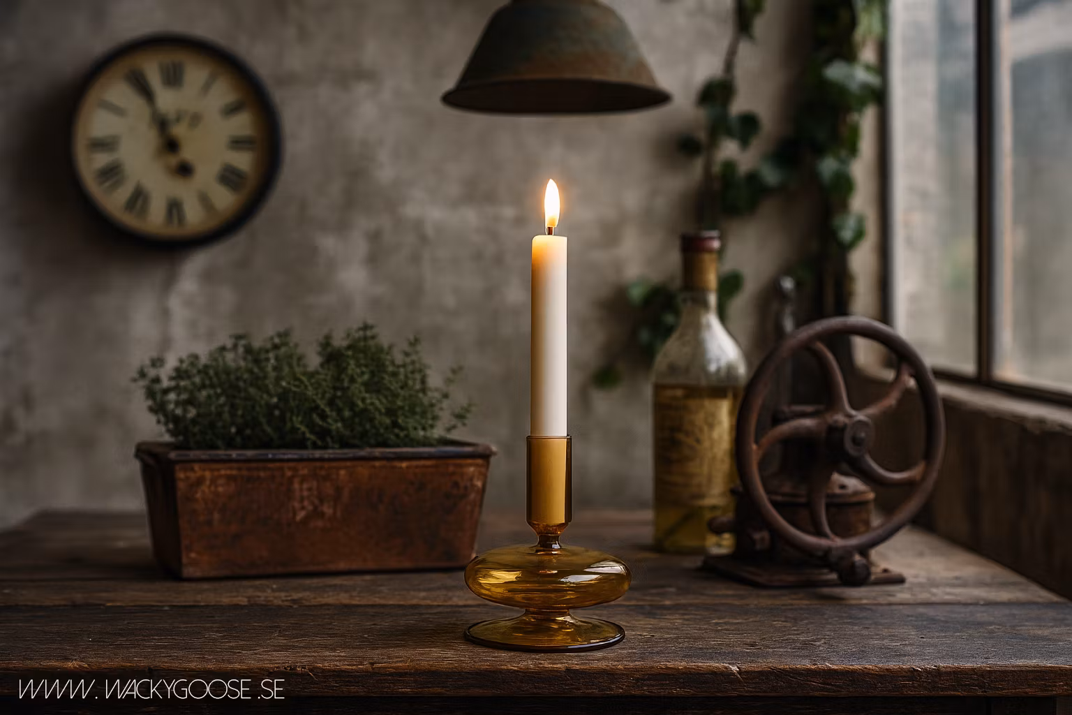 Munblåst ljusstake i glas, Gul, 14cm