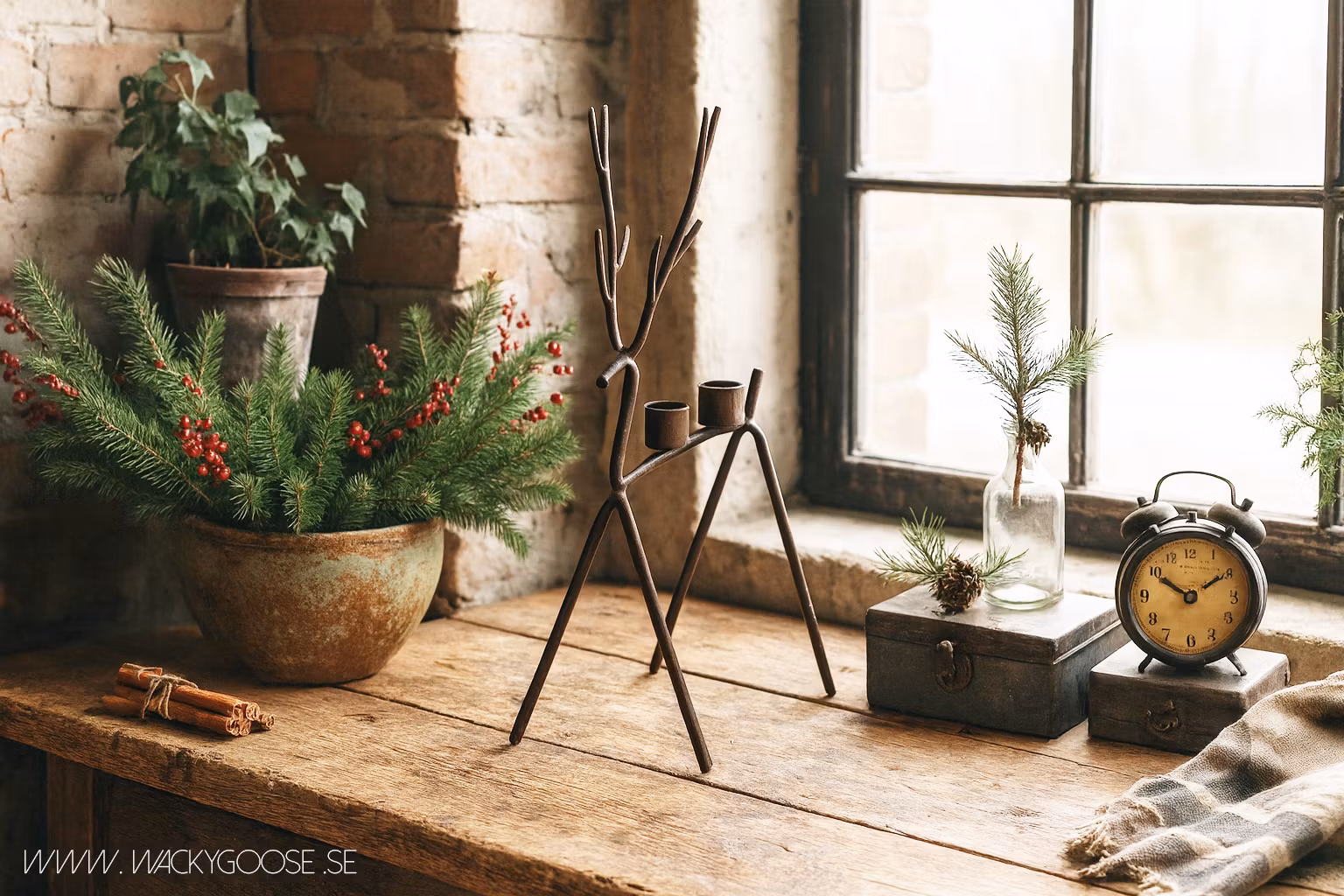 Ljusstake Ren i järn, Mässingfärgad/Rost, 35cm