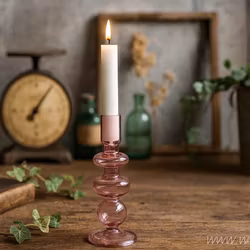Munblåst ljusstake i glas, Rosa, 20cm