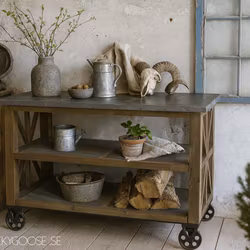 Köks-ö på hjul med zink-topp