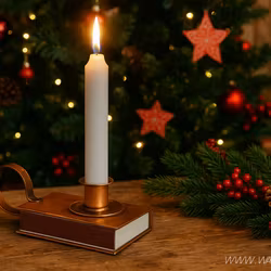 Ljusstake med tändsticksaskhållare i järn, Mässingsfärgad