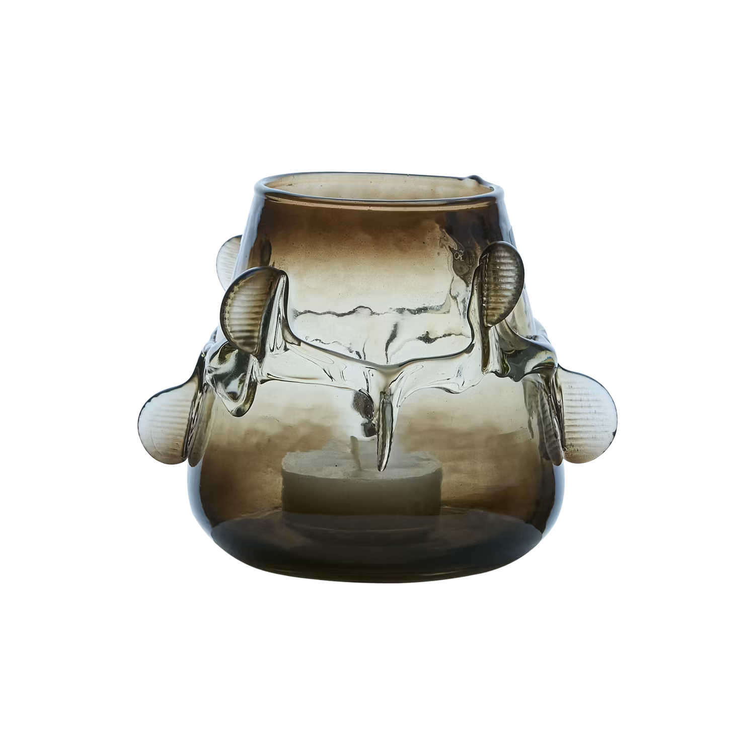 Handgjord värmeljushållare i glas, Brun