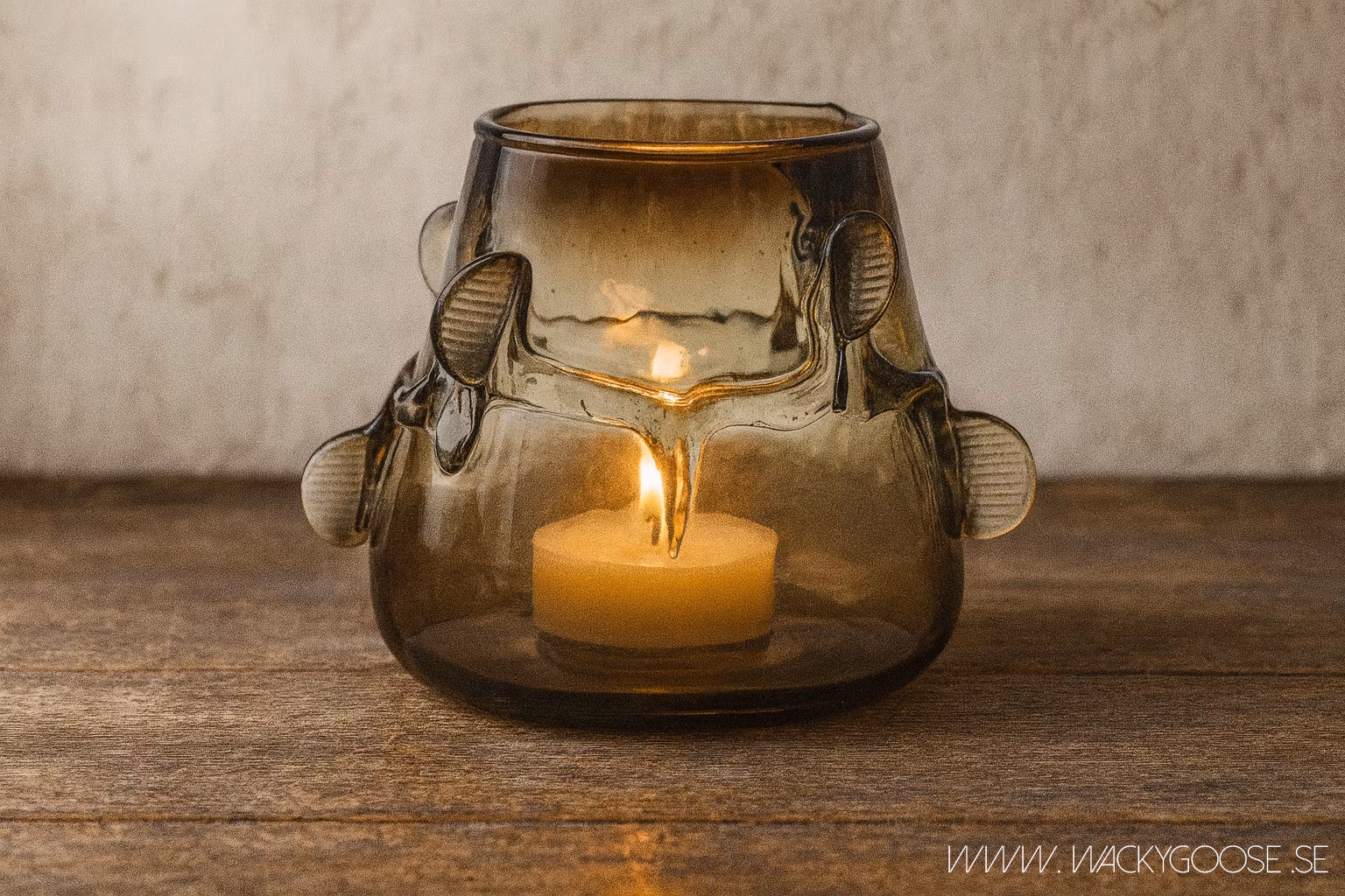 Handgjord värmeljushållare i glas, Brun