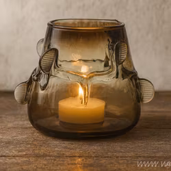 Handgjord värmeljushållare i glas, Brun