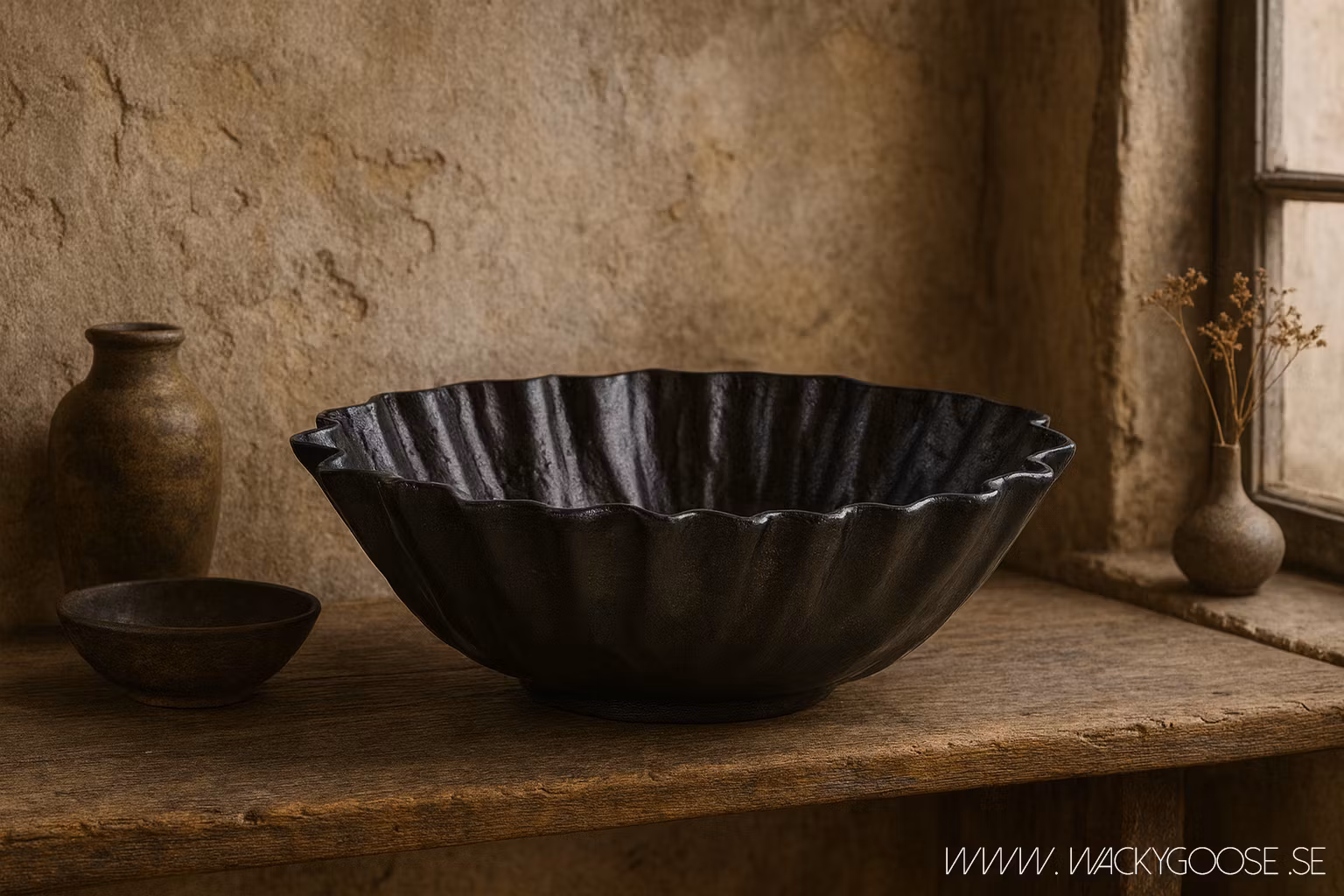 Skål i metall, Ø21cm, Mörkbrun