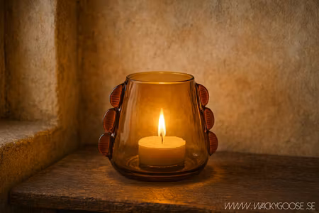 Handgjord värmeljushållare i glas, Ø15, Bärnsten