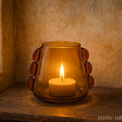 Handgjord värmeljushållare i glas, Ø15, Bärnsten