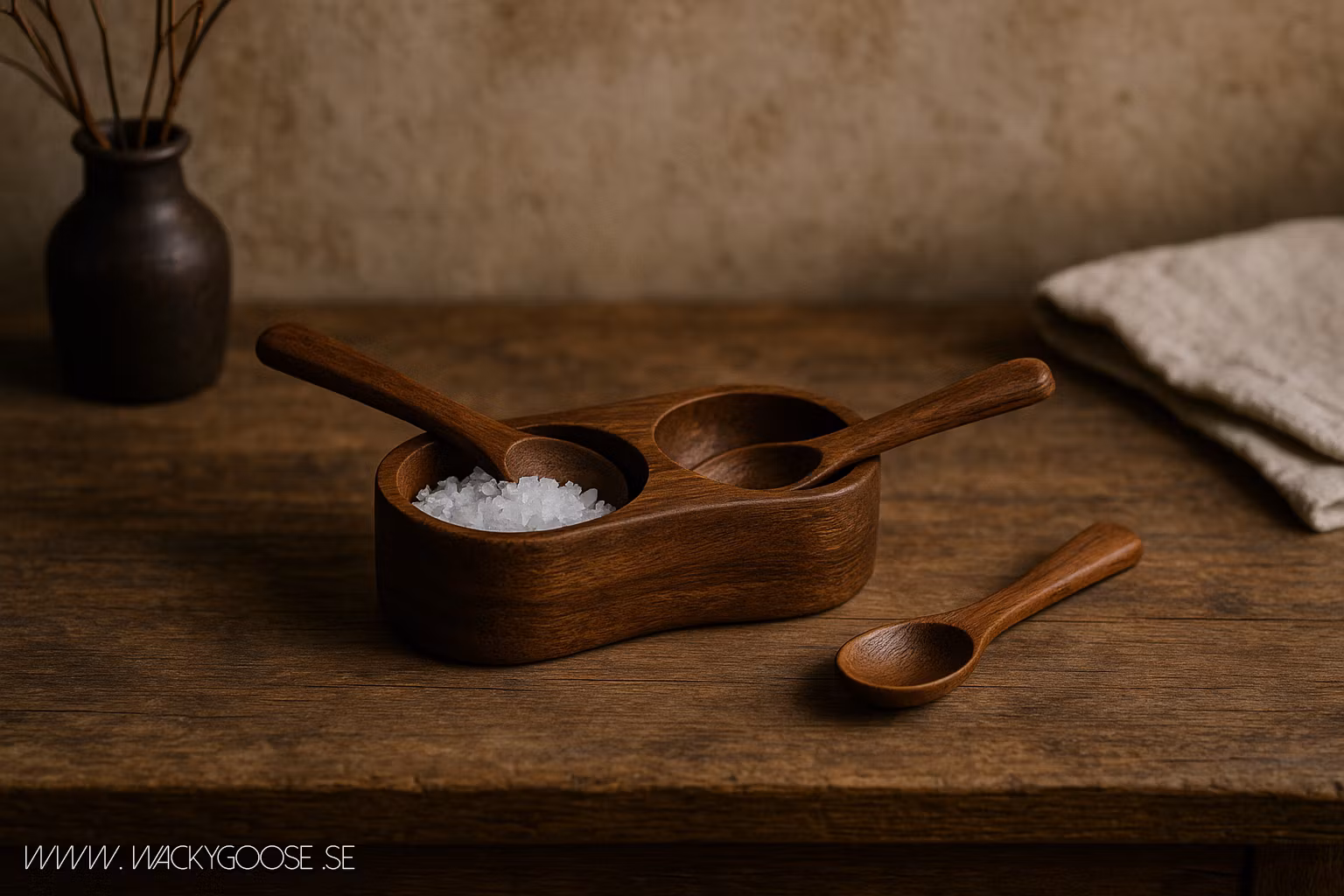 Kryddhållare med skedar, Akasiaträ, 2-pack