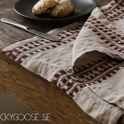 Servett i bomull/linne, 4-pack, 45x45cm, Röd/Lingrå