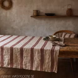 Bordsduk i bomull/linne 250x140cm, Röd/Lingrå