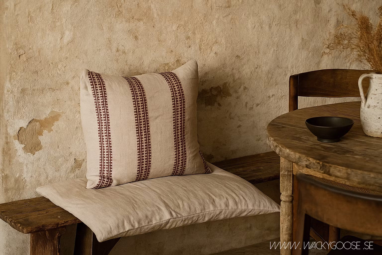 Kuddfodral i bomull/linne, 50x50cm, Röd/Lingrå