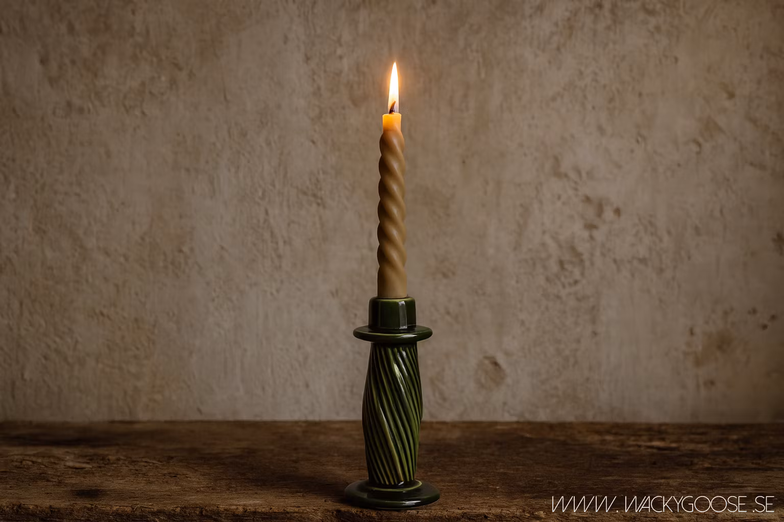 Handgjord ljusstake i stengods, 2-pack, Grön 19cm