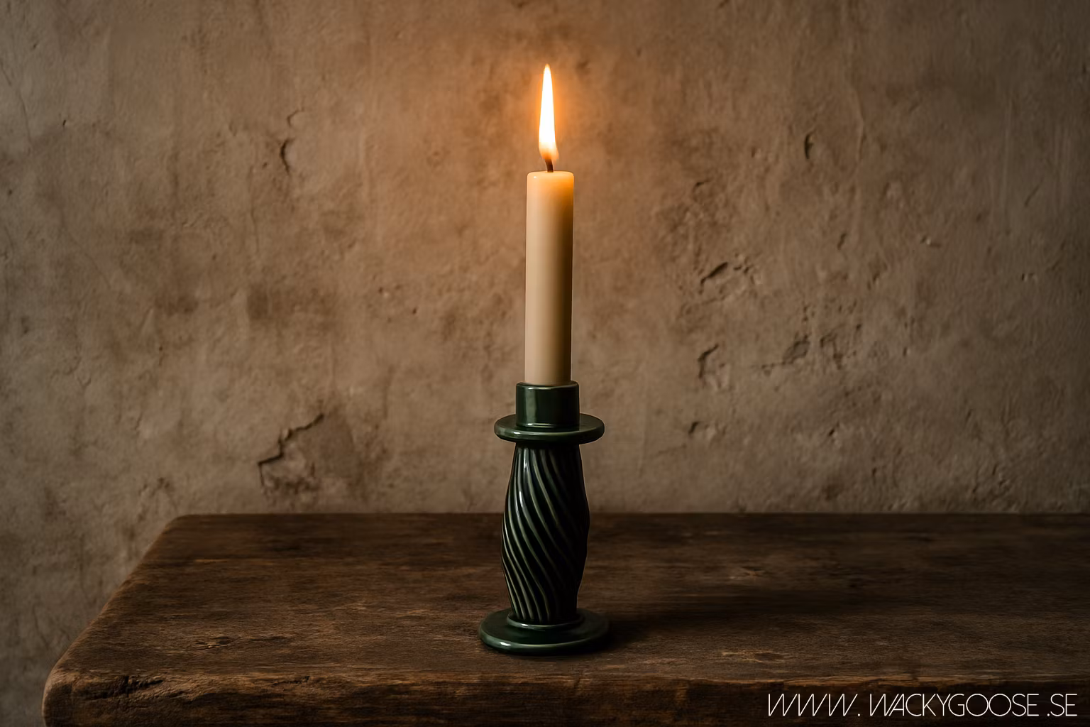 Handgjord ljusstake i stengods, 2-pack, Grön 13cm