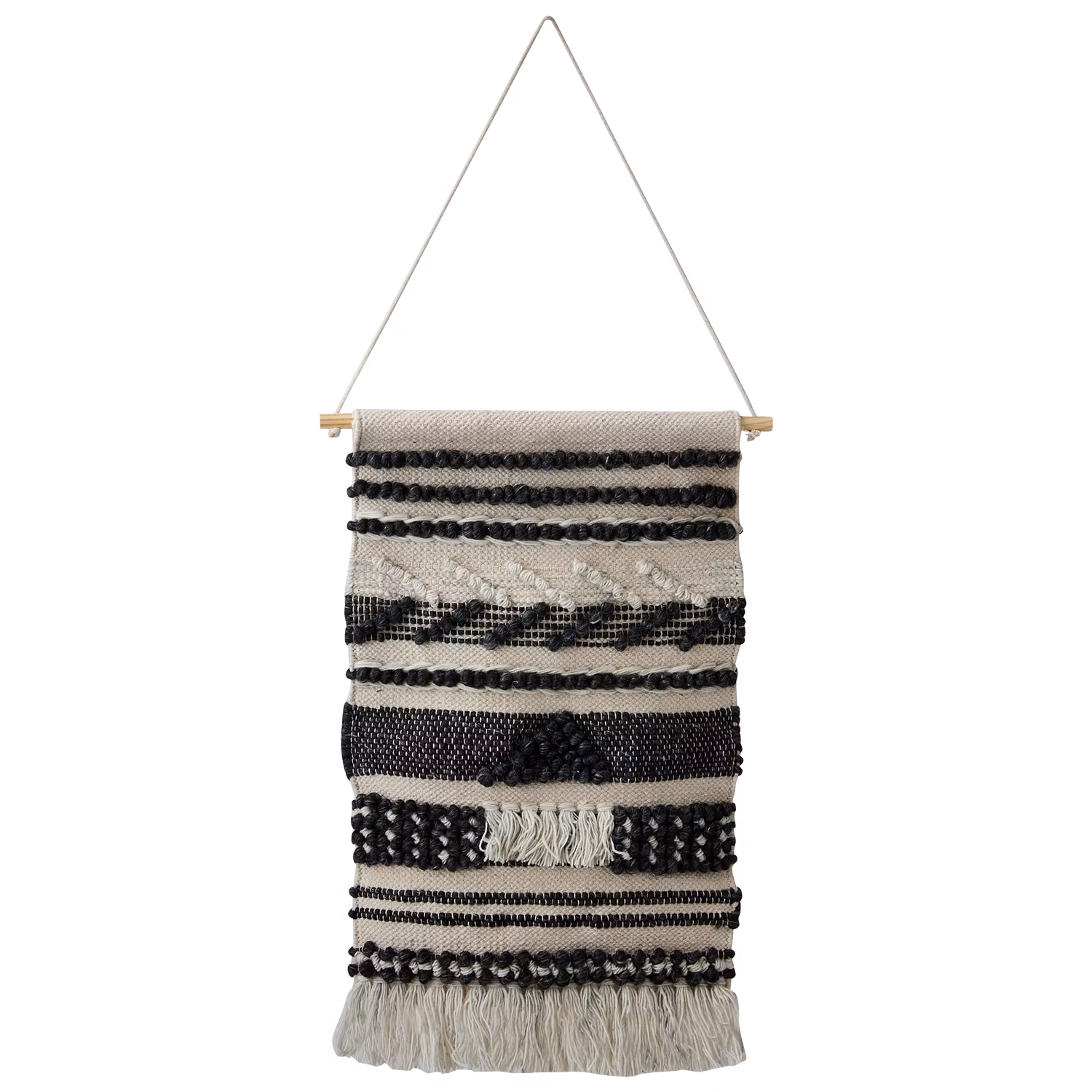 Handgjord väggdekoration i bomull och ull, Mörkgrå