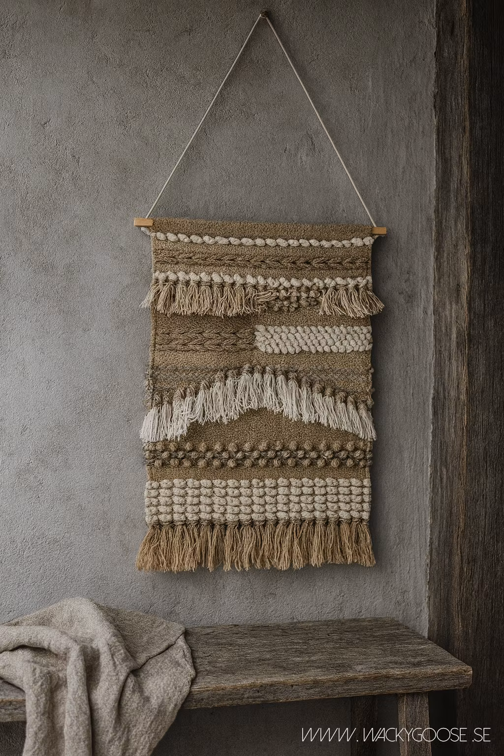Handgjord väggdekoration i bomull och ull, Natur