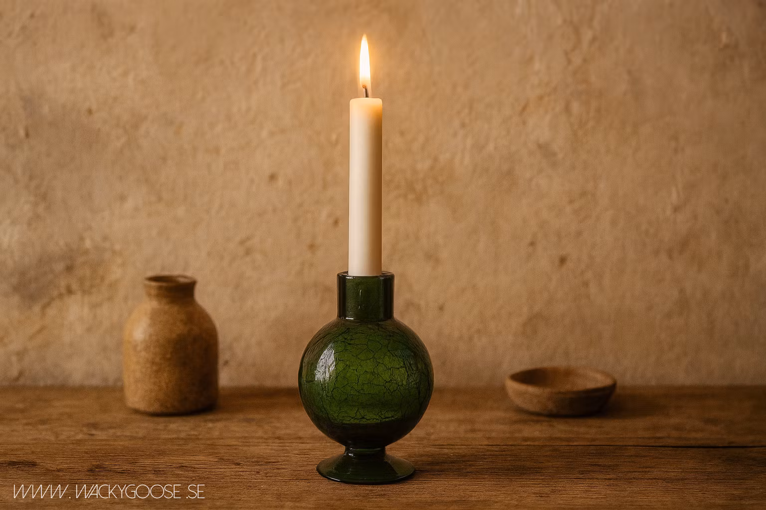 Munblåst ljusstake i glas, Grön