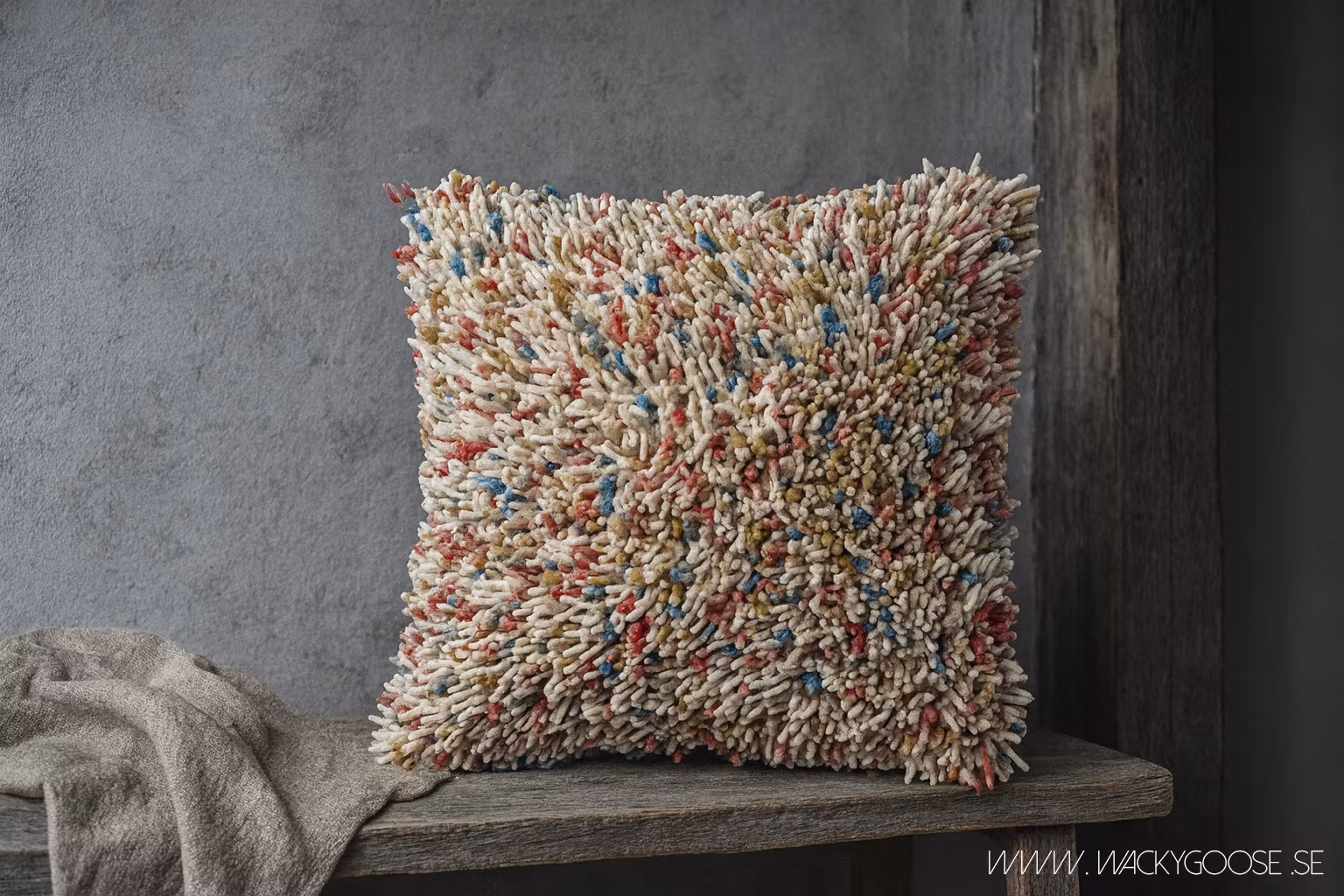 Handgjort kuddfodral av bomull och ull