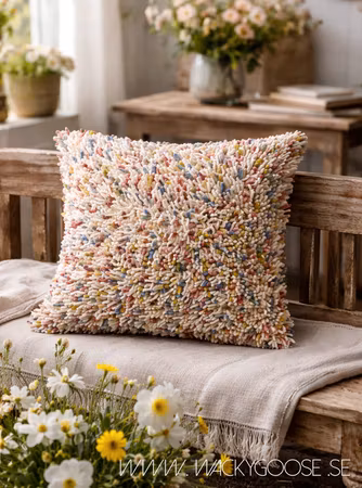 Handgjort kuddfodral av bomull och ull