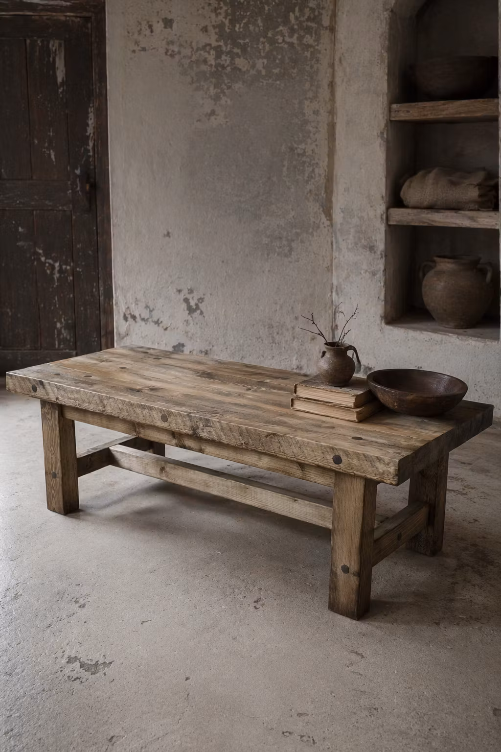 Handgjort rejält soffbord av återbrukat trä