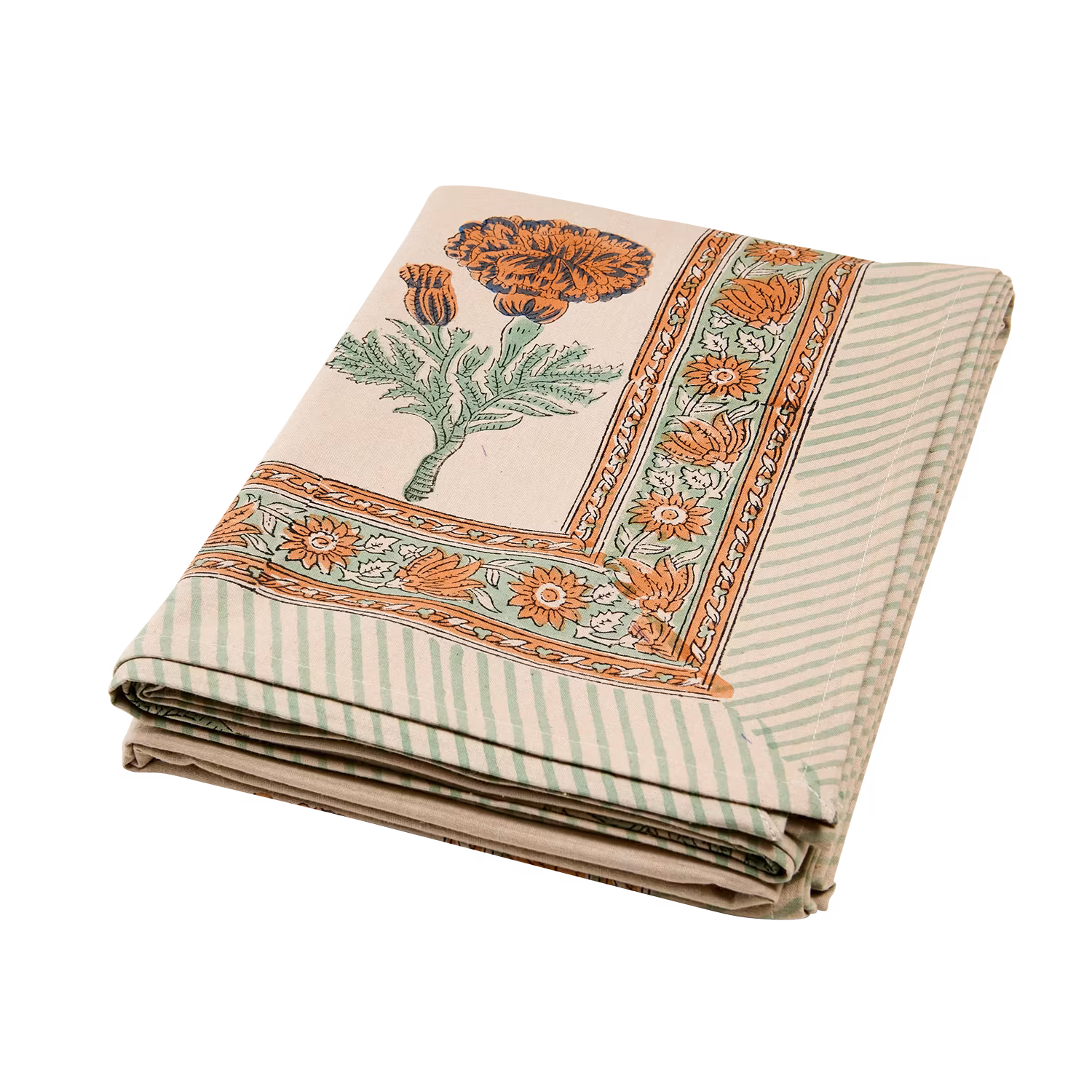 Handgjord bordsduk med blocktryckt mönster, 100% Bomull, 250x150cm