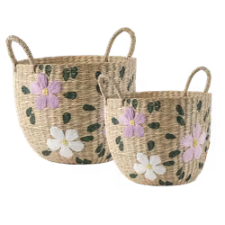 Handgjorda korgar med blomster, 2-pack
