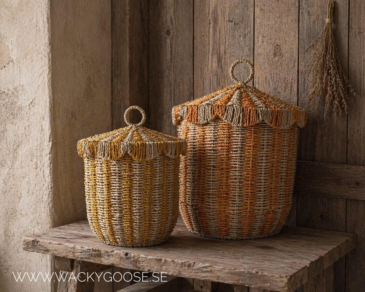 Handgjorda korgar med lock, 2-pack