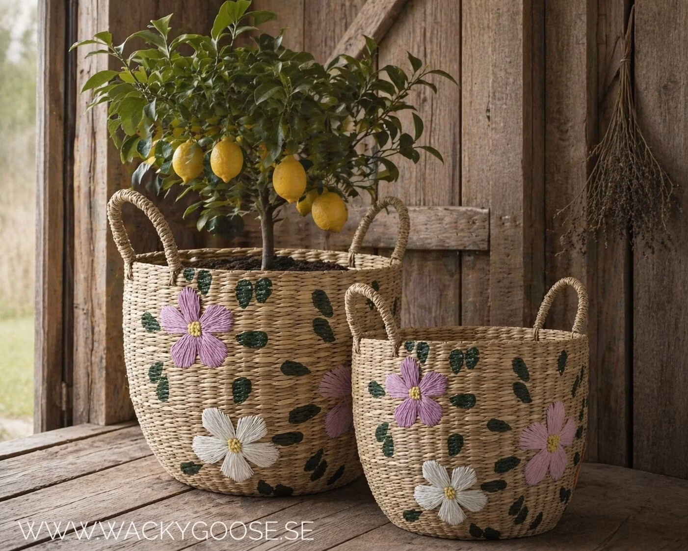 Handgjorda korgar med blomster, 2-pack