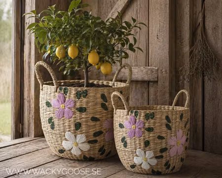 Handgjorda korgar med blomster, 2-pack