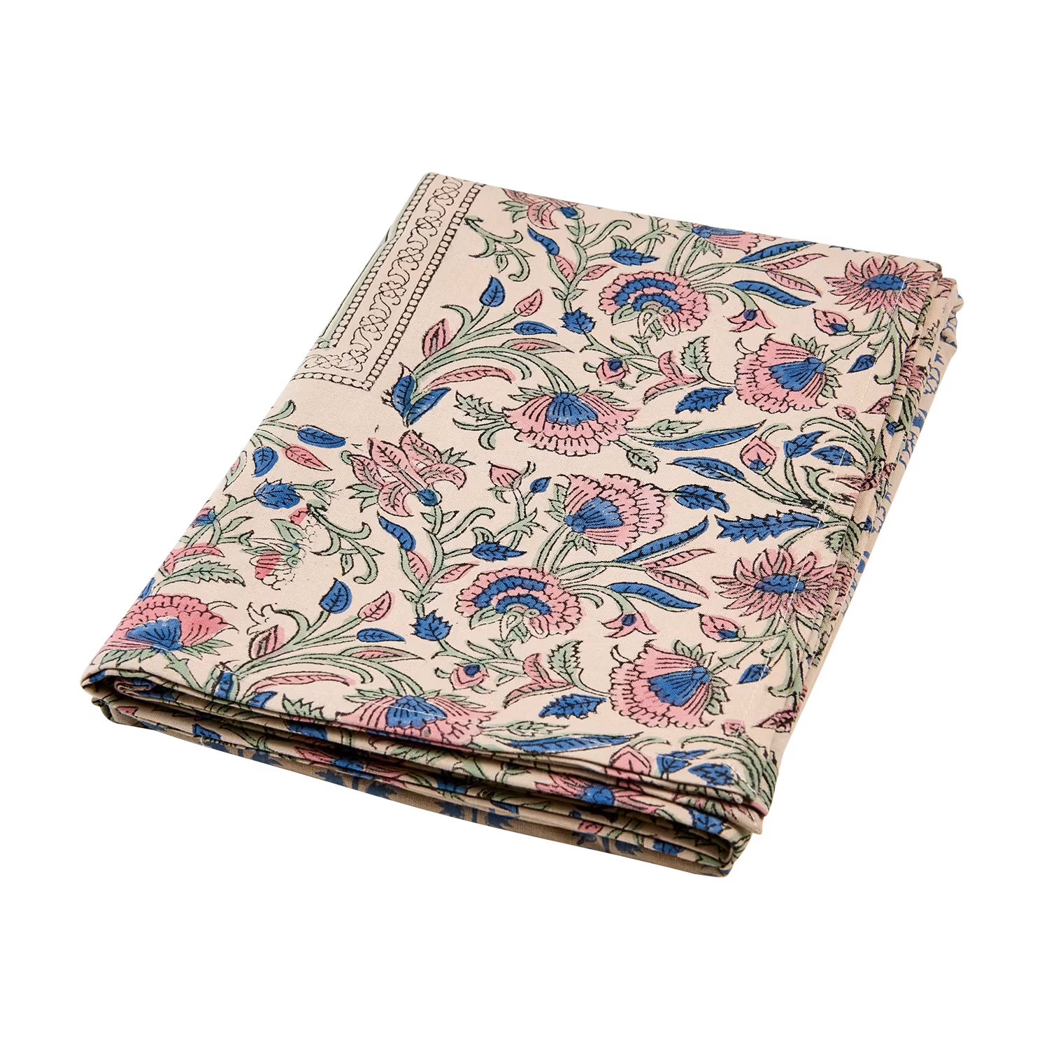 Handgjord bordsduk med blocktryckt mönster, 100% Bomull, 250x150cm