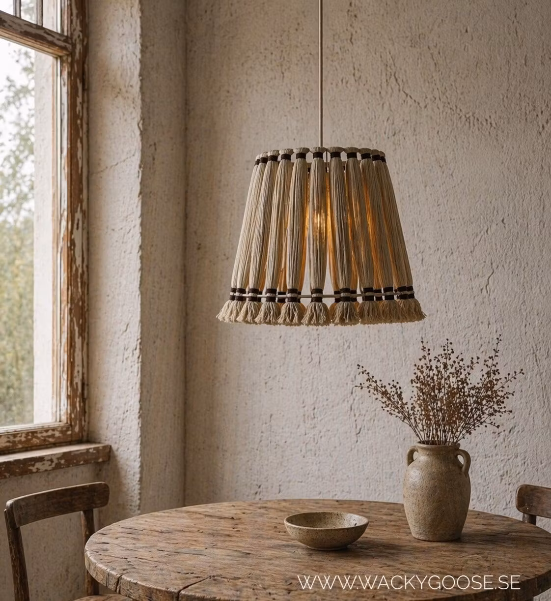 Handgjord taklampa i bomull och järn, 48cm