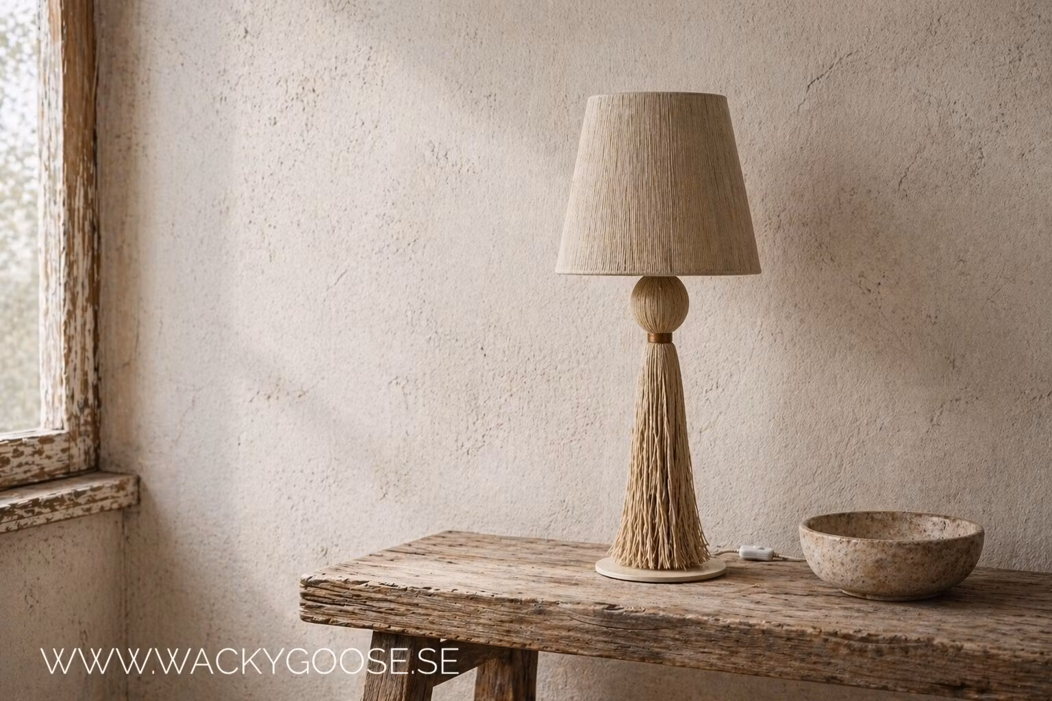 Handgjord bordslampa i bomull och järn, 70cm