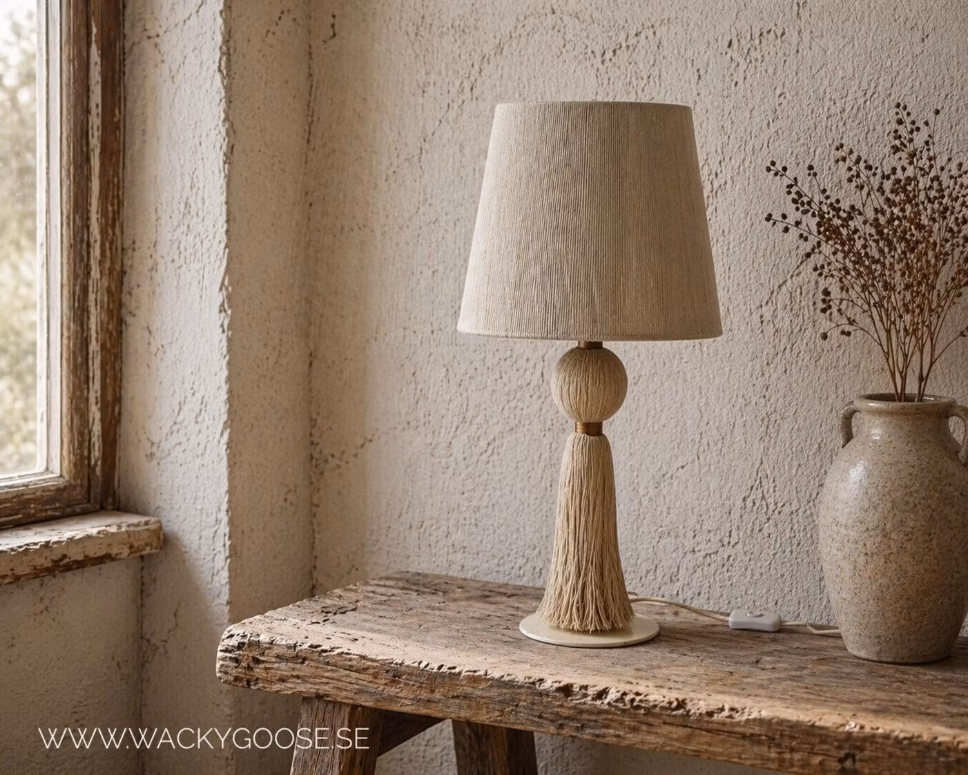 Handgjord bordslampa i bomull och järn, 45cm