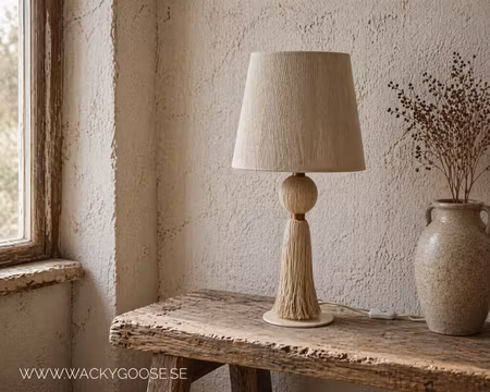 Handgjord bordslampa i bomull och järn, 45cm