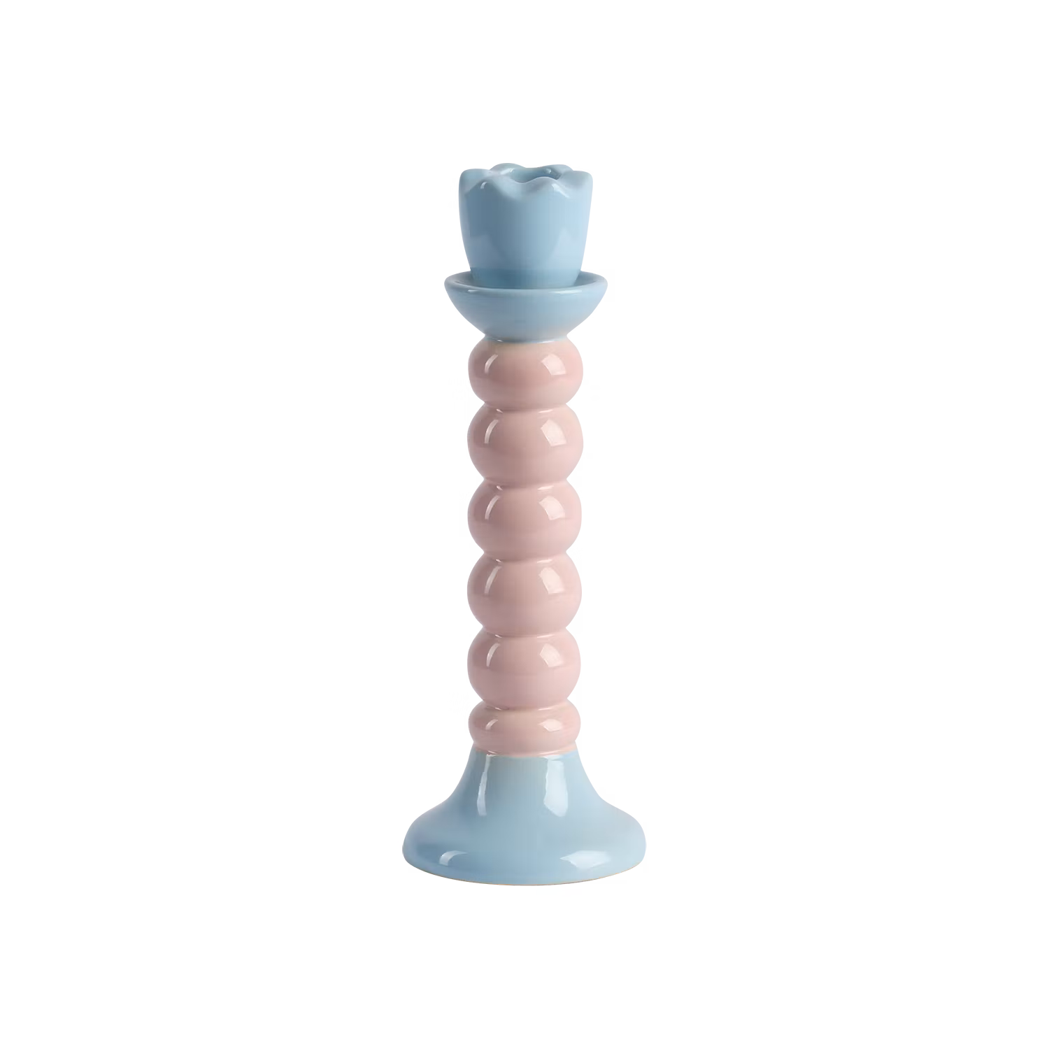 Lekfull ljusstake i stengods, Blå/Rosa