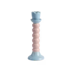 Lekfull ljusstake i stengods, Blå/Rosa