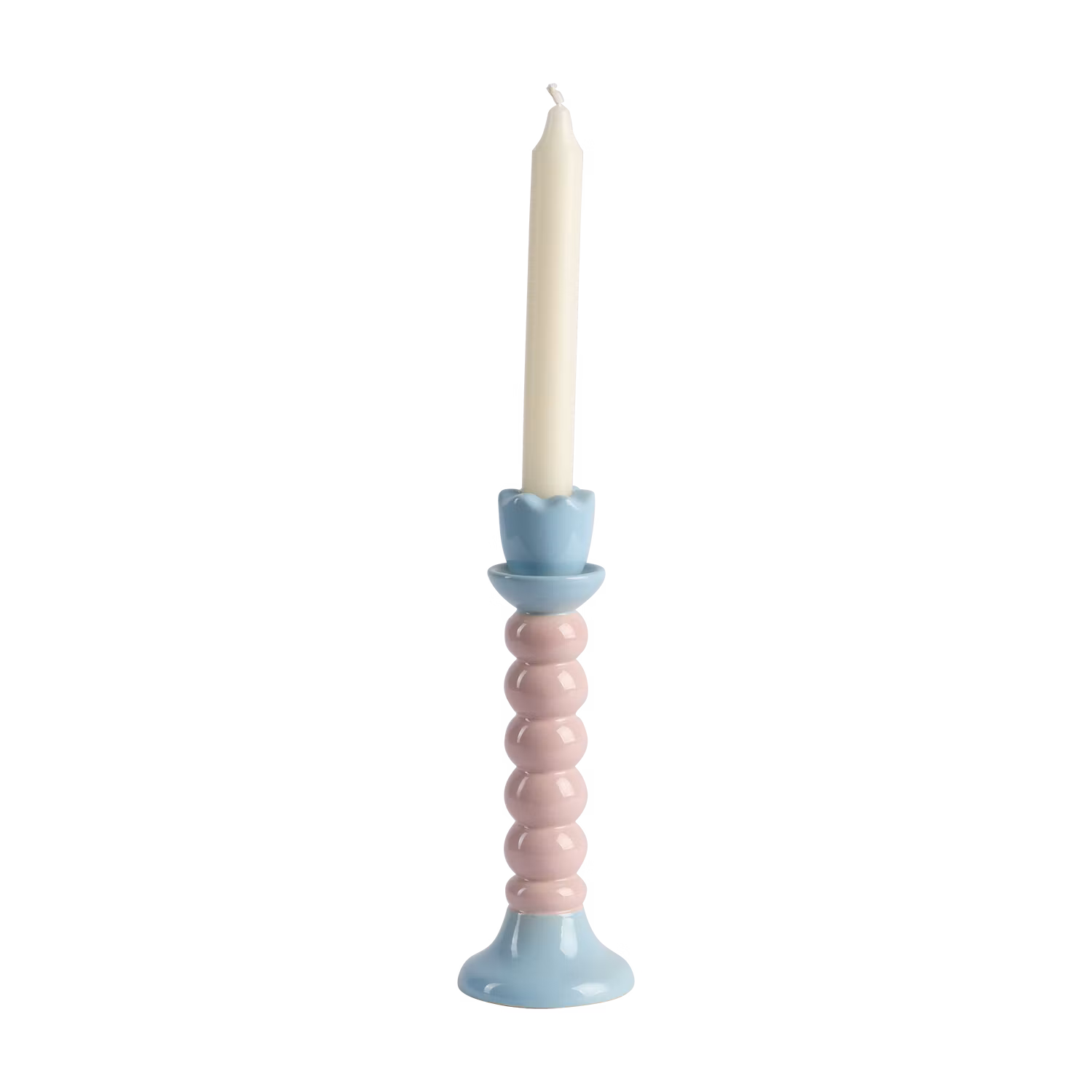 Lekfull ljusstake i stengods, Blå/Rosa