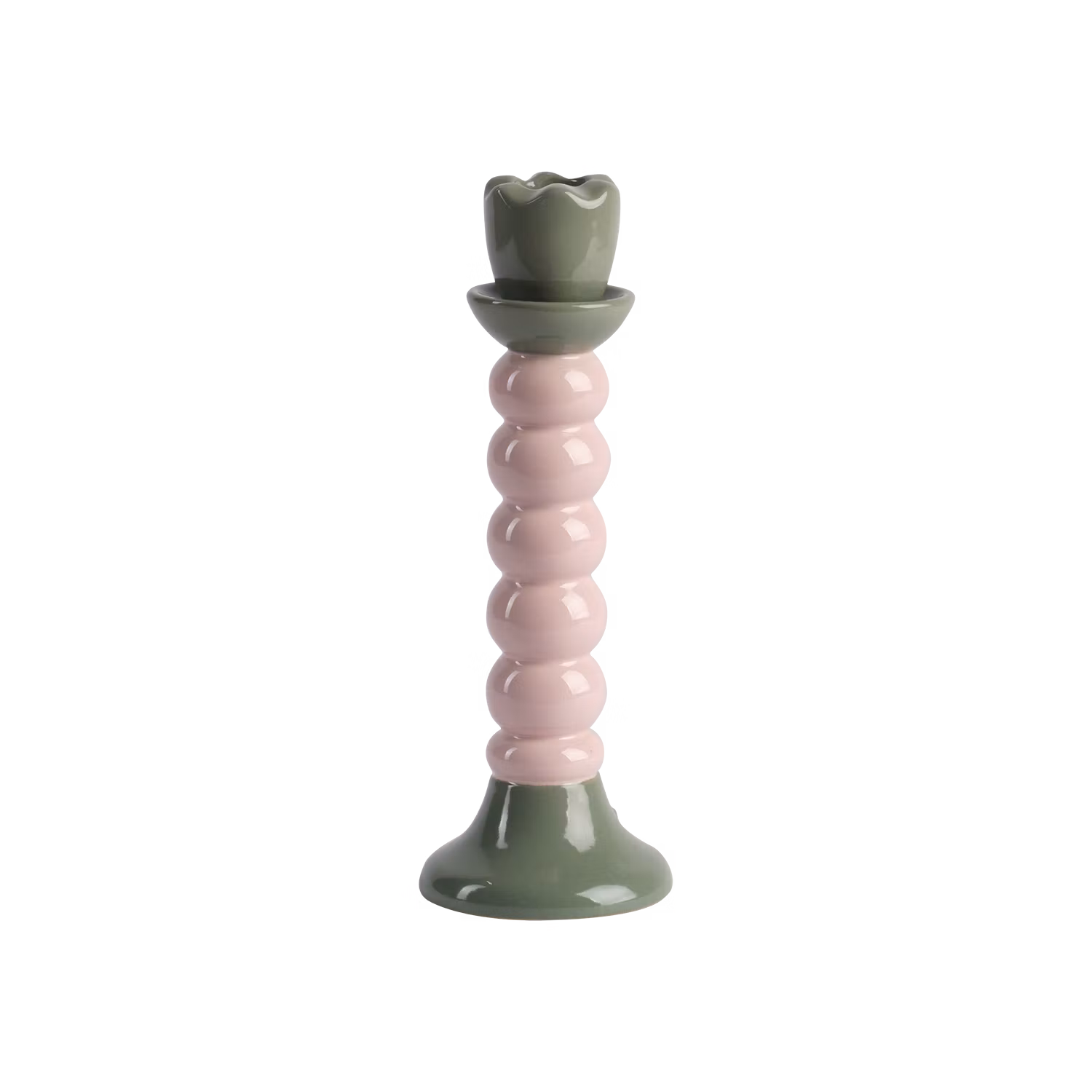 Lekfull ljusstake i stengods, Grön/Rosa