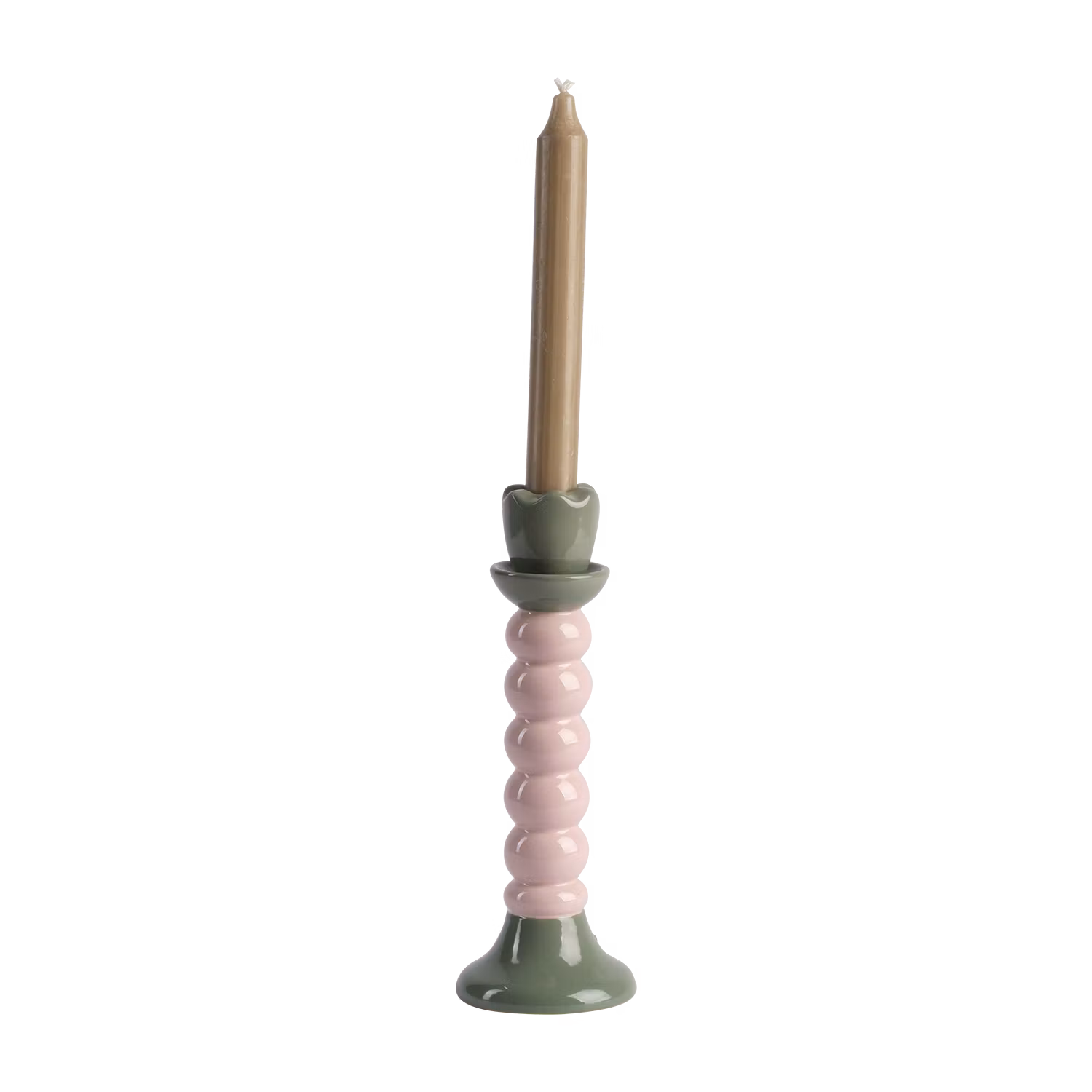 Lekfull ljusstake i stengods, Grön/Rosa