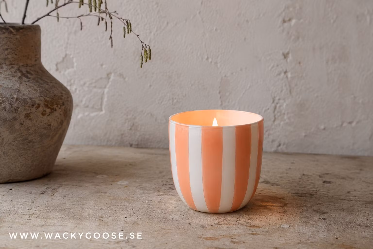 Värmeljushållare i glas, 8,5cm, Persika/vit
