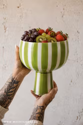 Skål på fot, glas, 19cm, Grön/vit