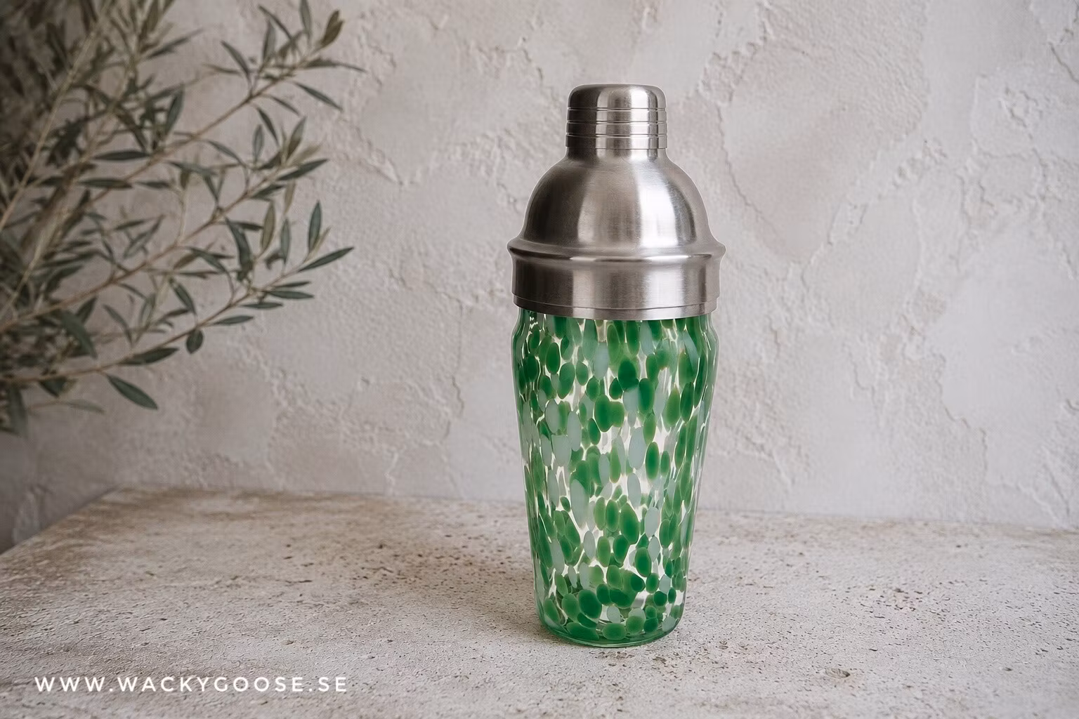Munblåst shaker i glas och järn, Klar/grön