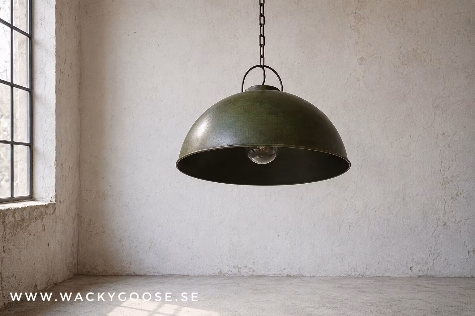Taklampa i järn, 52cm, Antikgrön