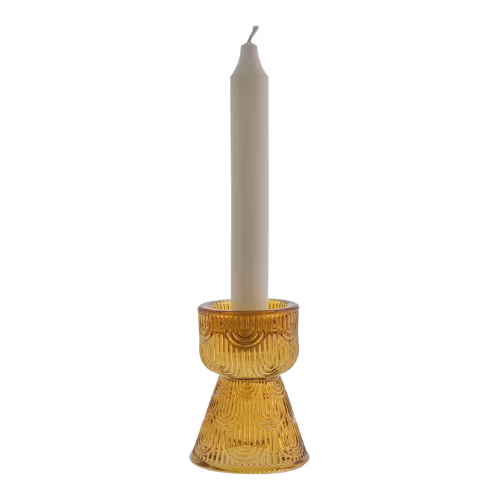 Ljusstake för både kronljus och värmeljus, Bärnsten
