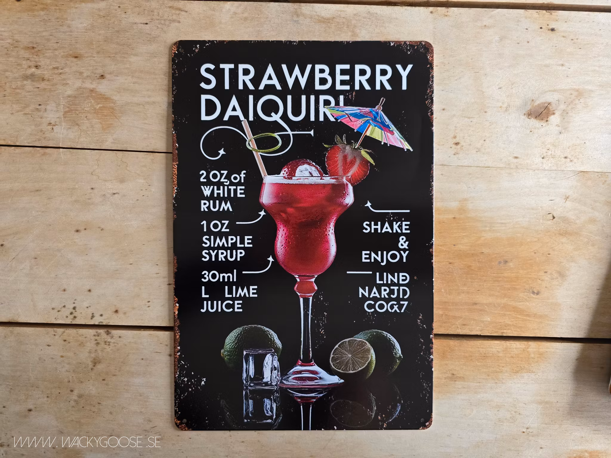 Plåtskylt i retro-stil, Strawberry Daquiry