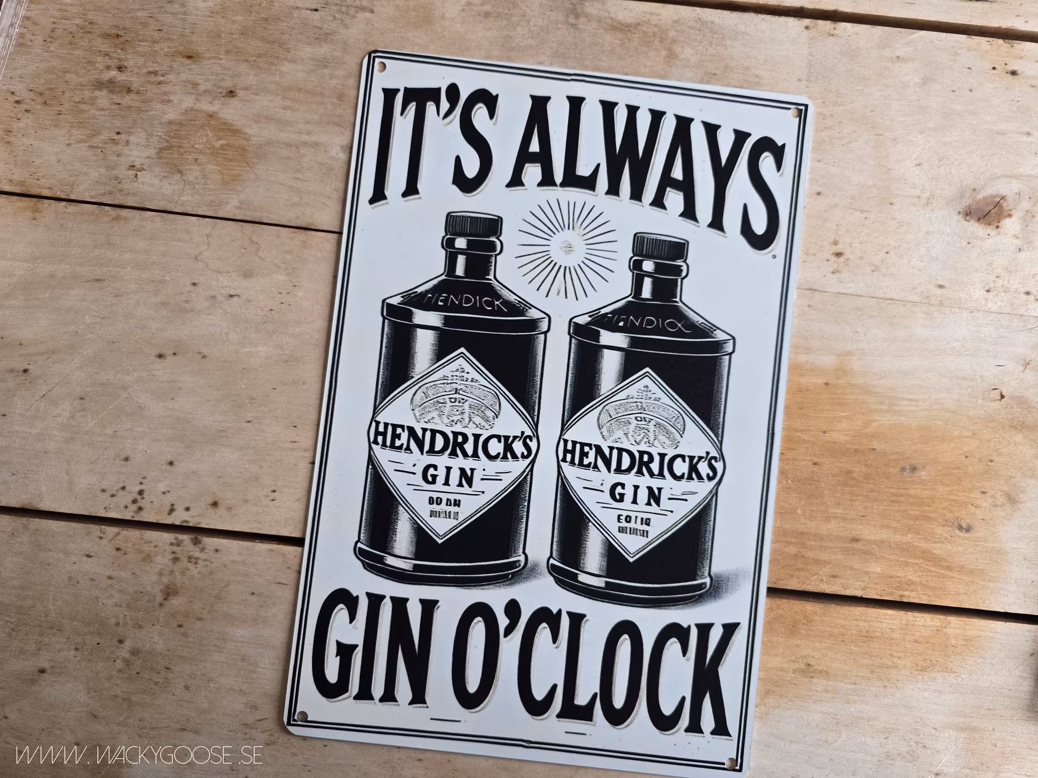 Plåtskylt i retro-stil, It's Gin'o'Clock