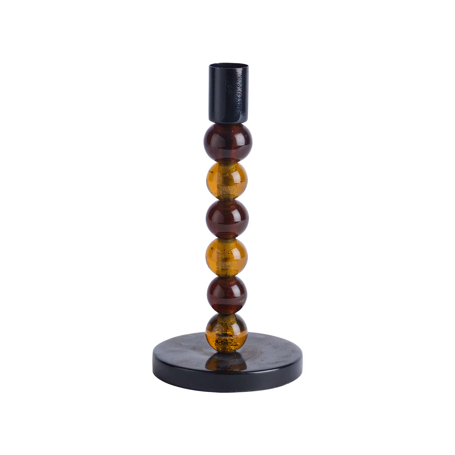 Handgjord Ljusstake i glas och järn, 18,5cm, Brun/Svart
