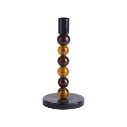 Handgjord Ljusstake i glas och järn, 18,5cm, Brun/Svart