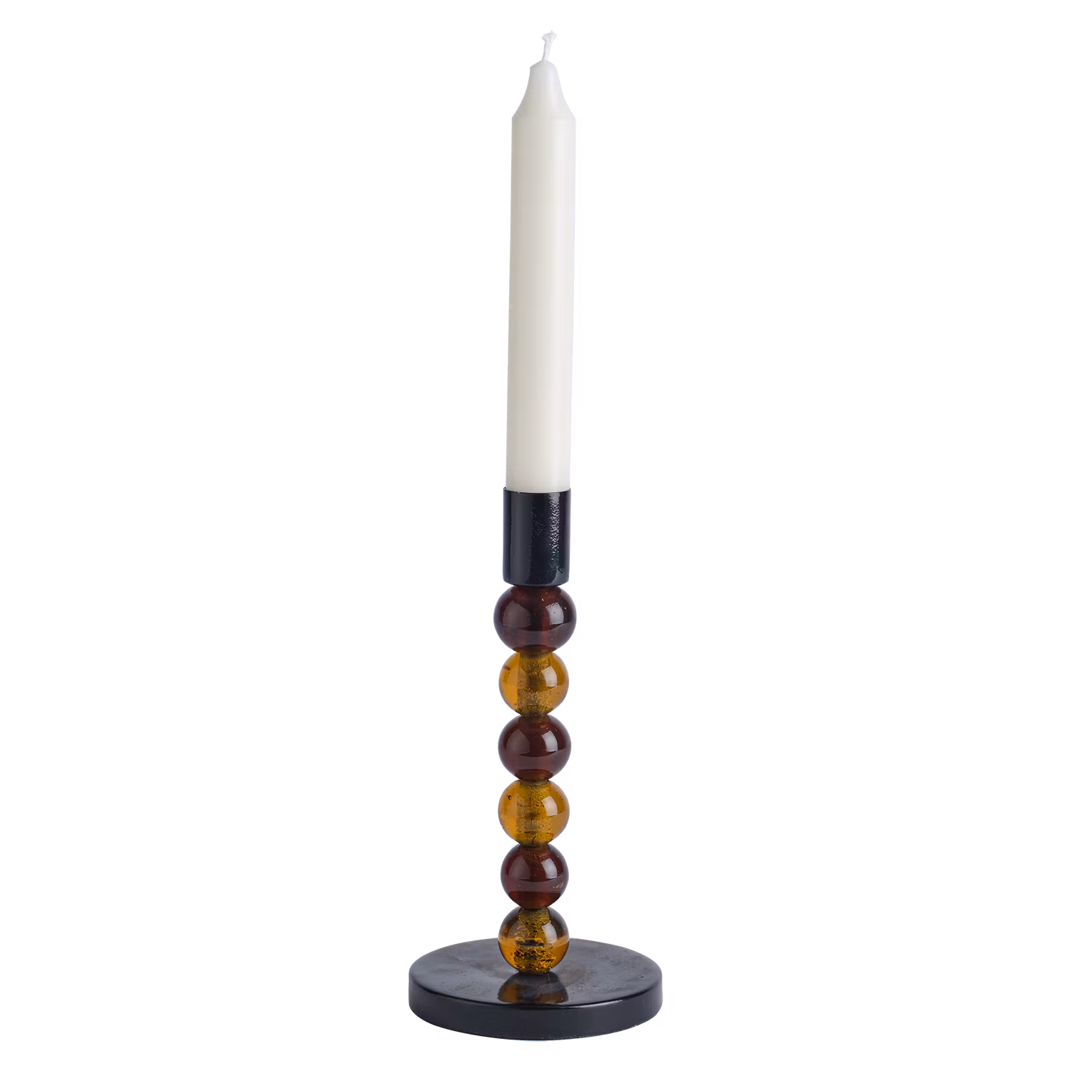 Handgjord Ljusstake i glas och järn, 18,5cm, Brun/Svart