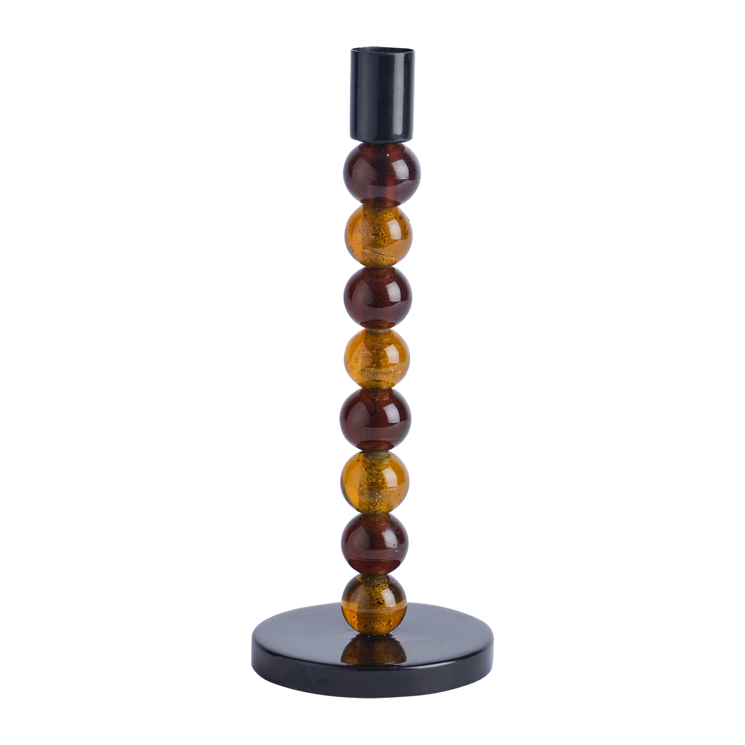 Handgjord Ljusstake i glas och järn, 23cm, Brun/Svart